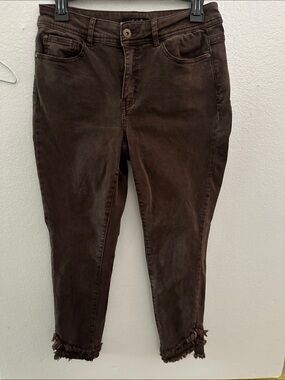 CHARLIE B Dark Brown Ankle Frayed-Hem Jeans
